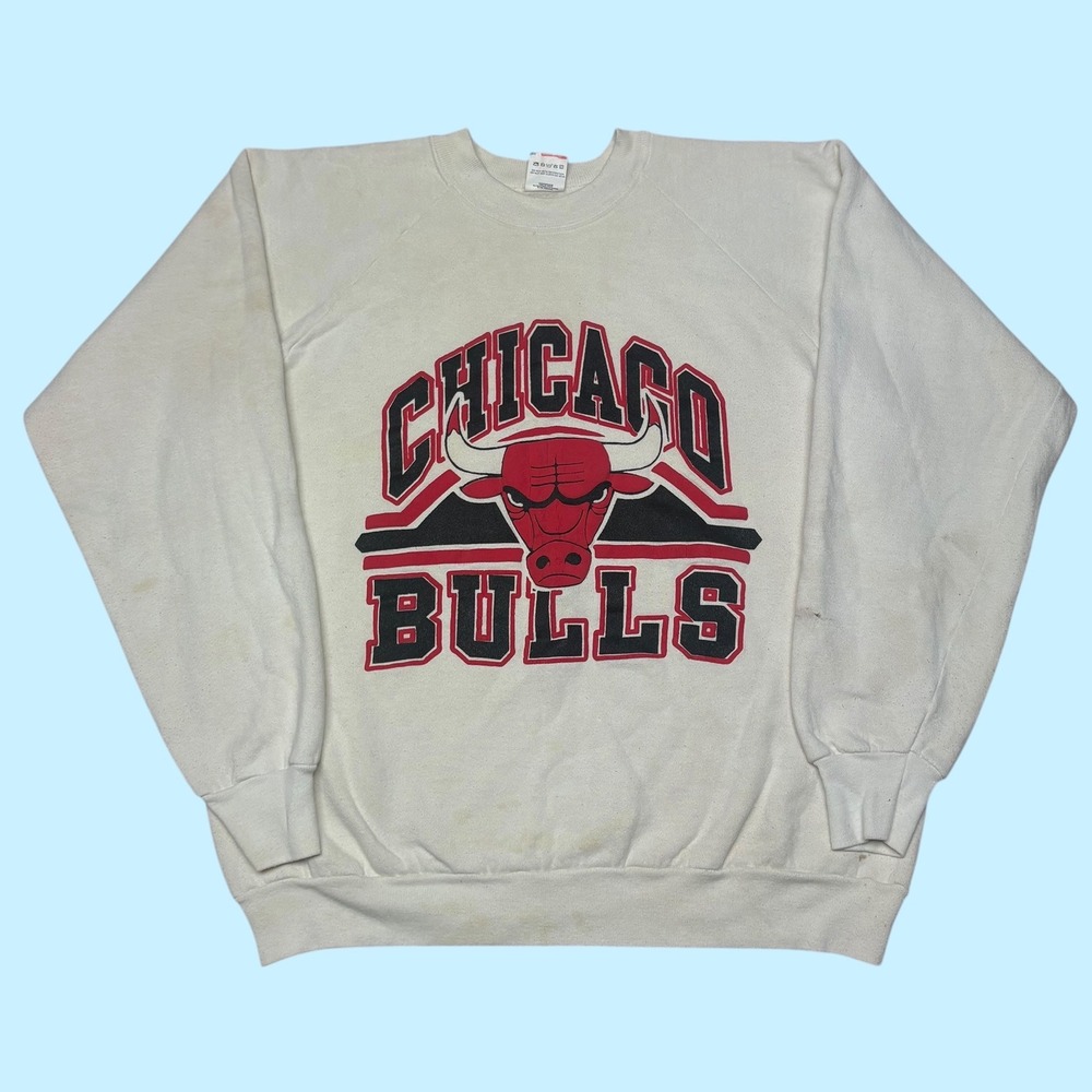 Vintage 90s Fruit of the Loom Chicago Bulls Sweatshirt White XL Made in USA